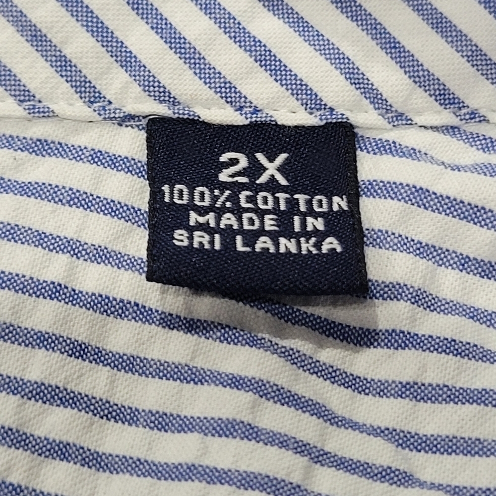 2X 100% Cotton Men's Stripes Short Sleeve Dress Shirt - Picture 4 of 5